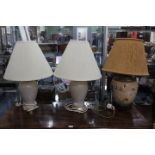 A DECORATIVE TABLE LAMP the body consisting of an Oriental style vase 70cm high overall together