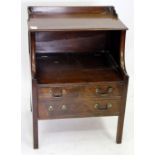 A GEORGE III MAHOGANY COMMODE / BEDSIDE TABLE with galleried back, 58cm x 79cm x 48cm