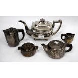 A FRENCH ART DECO WHITE METAL TEA SET to include tea pot, water jug, milk jug and sugar bowl, the