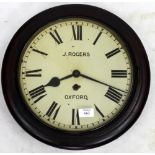 AN ANTIQUE CIRCULAR MAHOGANY CASED DIAL CLOCK the painted dial with Roman numerals signed J. Rogers,