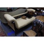 AN EDWARDIAN MAHOGANY UPHOLSTERED CHAISE LONGUE, 180cm in length