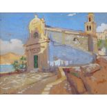 ARTHUR JENKINS (1817-1940) Church of San Georgio, Portofino, signed, watercolour, 22.5cm x 30cm