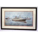 CHRIS DUKE - Queen Elizabeth II, in New York Harbour, watercolour, signed lower left and dated