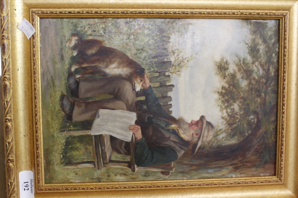 A DAVID W HADDON, OIL ON CANVAS laid on board of a man and his dog, signed to the lower right hand