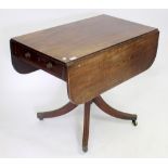 A GEORGE III MAHOGANY DROP LEAF TABLE fitted with one frieze and one faux drawer with Greek key