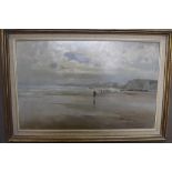 A SALLY GAYWOOD 'THE FISHERMEN', OIL ON CANVAS signed lower right hand corner 35cm x 55cm