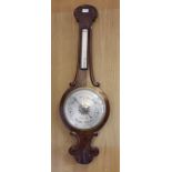 AN ANTIQUE ONION TOPPED WHEEL BAROMETER with thermometer, the silvered dial signed 'P Carughi, 129