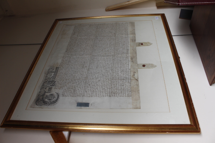 A QUEEN ANNE INDENTURE relating to East Ilsley, framed and glazed