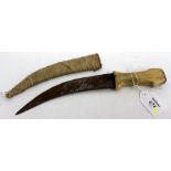 AN ISLAMIC BONE HANDLED DAGGER with engraved blade 29cm overall