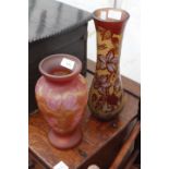 TWO GALLE STYLE CAMEO GLASS VASES