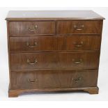 A 18TH CENTURY MAHOGANY TWO SHORT AND THREE LONG DRAWER CHEST standing on bracket feet, 106cm x 94cm