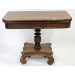 A REGENCY ROSEWOOD FOLD OVER CARD TABLE with gadrooned edge, 93cm wide x 76cm high