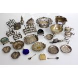 MISCELLANEOUS SILVER AND SILVER PLATE to include toast racks, mustard pots, dishes etc