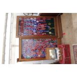 TWO 20TH CENTURY OAK GLAZED WALL CABINETS or collectors cabinets, containing rosettes (2)