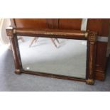 A 19TH CENTURY ROSEWOOD OVERMANTLE MIRROR, 55cm x 90cm