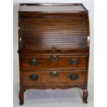 A 19TH CENTURY WALNUT CONVERTED BEDSIDE TABLE with tambour front and two faux drawers, 72cm high