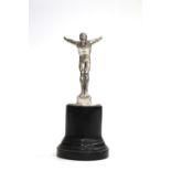 A WMS SILVER PLATED FIGURE of an Olympic swimmer in the form of a car mascot 12cm high, stamped to