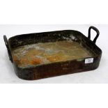 AN OLD COPPER RECTANGULAR KITCHEN PAN of railway interest stamped LMS Hotels 42.5cm wide overall