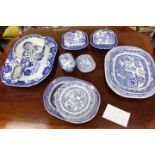 A COLLECTION OF BLUE AND WHITE CHINA to include a large Kaolin ware platter, Wedgwood willow pattern