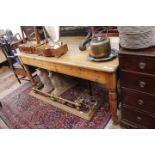 A VICTORIAN PINE DINING TABLE on turned tapering legs and frieze drawer, 183cm x 75cm x 90cm