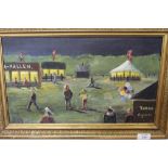 A JENS SORENSEN DANISH OIL ON CANVAS Fairground Bakken 25cm x 42cm