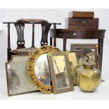 AN ANTIQUE POSSIBLY INDIAN BRASS OVOID JAR and lid together with a 19th Century rosewood writing