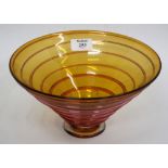 A 20TH CENTURY BRITISH STUDIO GLASS SPIRAL TWIST DECORATION BOWL, signed Bob Crooks 24cm