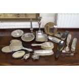 MISCELLANEOUS SILVER and silver plate to include brushes, dressing mirrors and a pair of silver