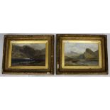 EDWIN ALFRED PETTITT - A pair of mountain lake scenes, oil on canvas, each 29cm x 44cm, each in