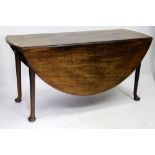 A MID 18TH CENTURY DROP LEAF DINING TABLE standing on pad feet 142cm x 71cm