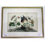 THREE CHINESE WATERCOLOURS on pith paper depicting butterflies, insects and scenes of nature, 20cm x