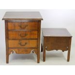 A SMALL 20TH CENTURY OAK CHEST OF THREE DRAWERS and an oak stool with lidded compartment (2)