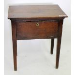 A GEORGE III OAK TABLE with a fall front, 61cm x 42cm