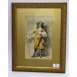A 19TH CENTURY CONTINENTAL SCHOOL WATERCOLOUR OF A CAVALIER signed indistinctly to the lower right