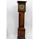 A LATE 18TH CENTURY OAK LONG CASE CLOCK, the brass dial with Roman numerals, 30cm wide