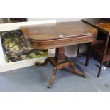 A GEORGE III MAHOGANY DINING TABLE with a folding top, square tapering support and four splayed legs