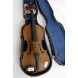 AN ANTIQUE VIOLIN with walnut back and neck, label to the interior 'Cremona 1644', in case, 60cm