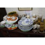 A MISCELLANEOUS COLLECTION of antique and later porcelain and pottery to include a Linthorpe