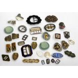 A COLLECTION OF ANTIQUE AND LATER BUCKLES including enamelled examples