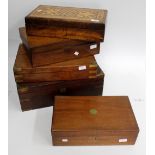 A CONTINENTAL WALNUT WRITING BOX with parquetry inlaid decoration to the lid, 41.5cm wide together