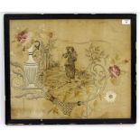 A VICTORIAN NEEDLEWORK TAPESTRY AND GOLD WORK PICTURE depicting a peasant girl, possibly the