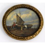 A LATE 19TH / EARLY 20TH CENTURY CONTINENTAL SCHOOL MINIATURE MARITIME PAINTING, 8.5cm