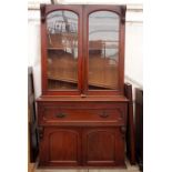 A VICTORIAN MAHOGANY SECRETAIRE BOOKCASE the glazed upper section enclosing adjustable shelves above