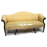 A HEPPLEWHITE STYLE CAMEL BACK SETTEE with scrolling arms and square tapering legs 215cm wide