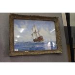 A JOHN MILLINGTON of a ship titled The Gold Hinde, watercolour, signed lower right hand corner