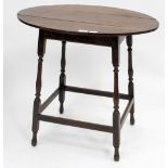 A GEORGE III OAK THREE PLANK OCCASIONAL TABLE on turned legs, 68cm x 65cm x 54cm