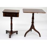 A MAHOGANY OCCASIONAL TABLE with crossbanded top and frieze drawer, 43.5cm wide together with a tilt