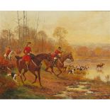 WALTER REEVES (19TH / 20TH CENTURY SCHOOL) 'The Stag Hunt', signed, oils on canvas, 64cm x 80cm