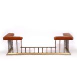 A BRASS AND BROWN LEATHER UPHOLSTERED CLUB FENDER 188cm wide x 70cm deep x 50cm high