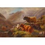 J. MORRIS A pair of Victorian oils on canvas, one depicting cattle, the other depicting sheep in a